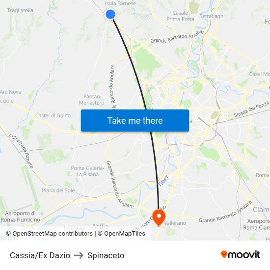 Cassia/Former Customs to Spinaceto map