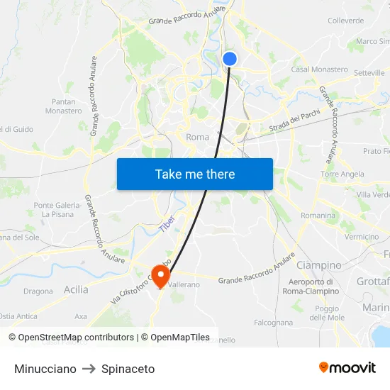 Minucciano to Spinaceto map