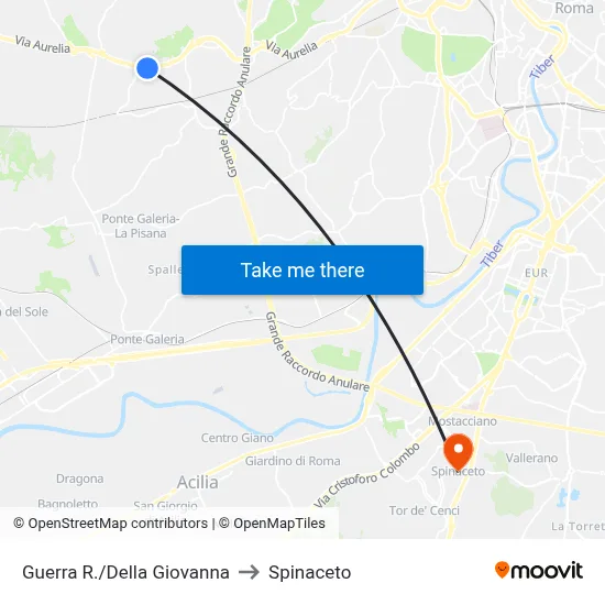 Guerra R./Della Giovanna to Spinaceto map