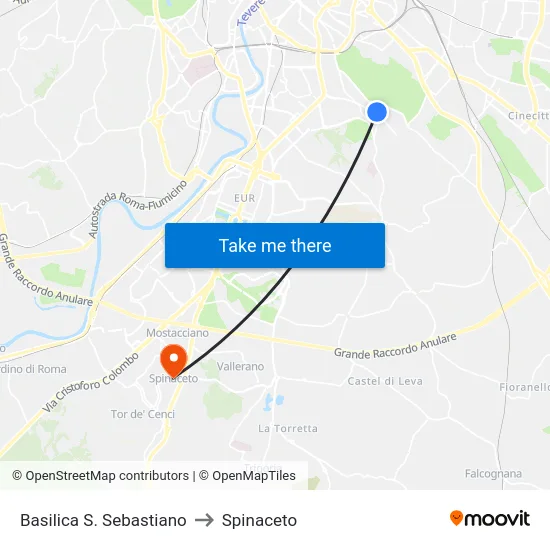 Basilica S. Sebastiano to Spinaceto map