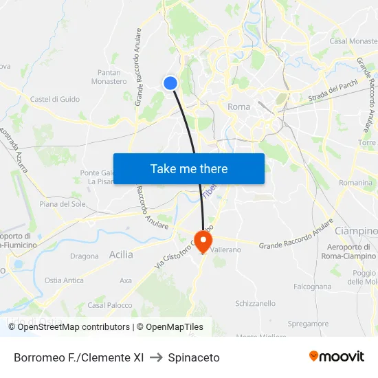Borromeo F./Clemente XI to Spinaceto map
