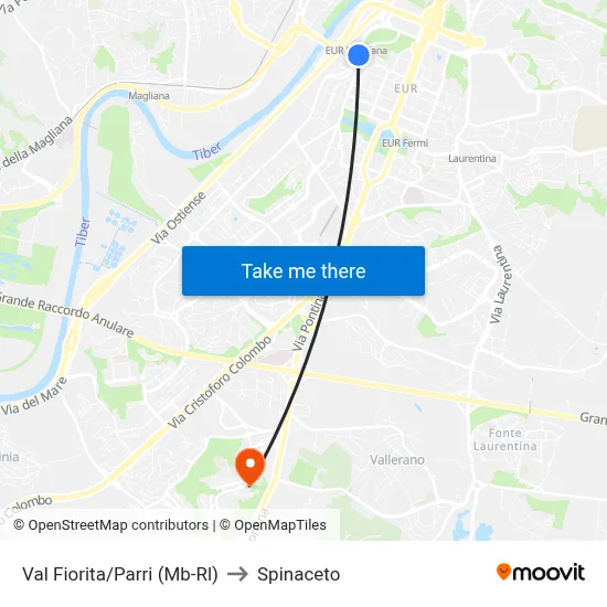 Val Fiorita/Parri (Metro-Rail) to Spinaceto map