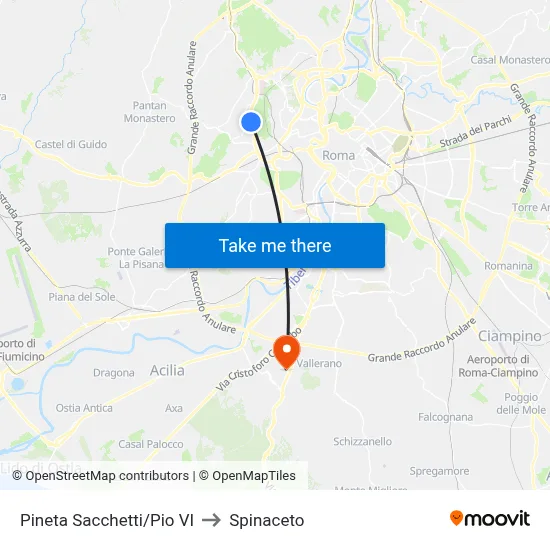 Pineta Sacchetti/Pio VI to Spinaceto map