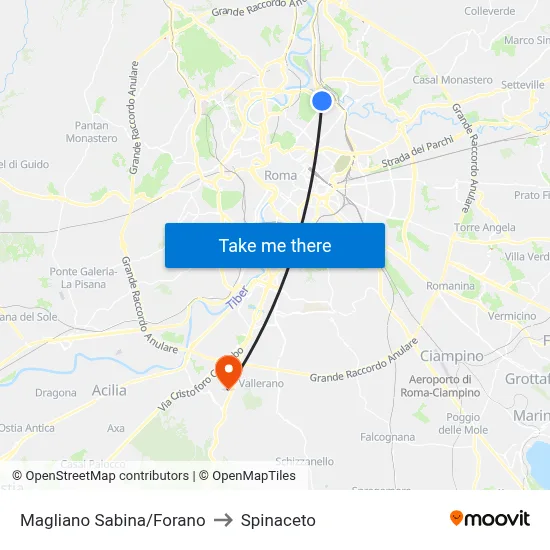 Magliano Sabina/Forano to Spinaceto map