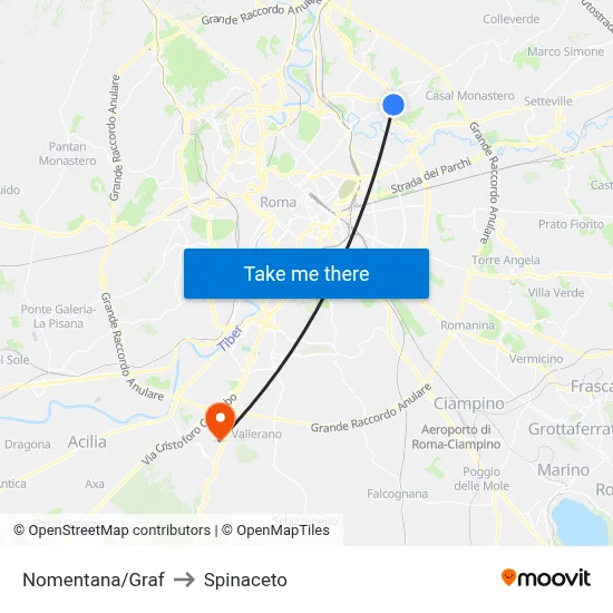 Nomentana/Graf to Spinaceto map