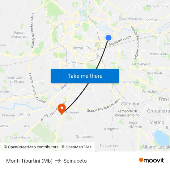 Monti Tiburtini (MB) to Spinaceto map