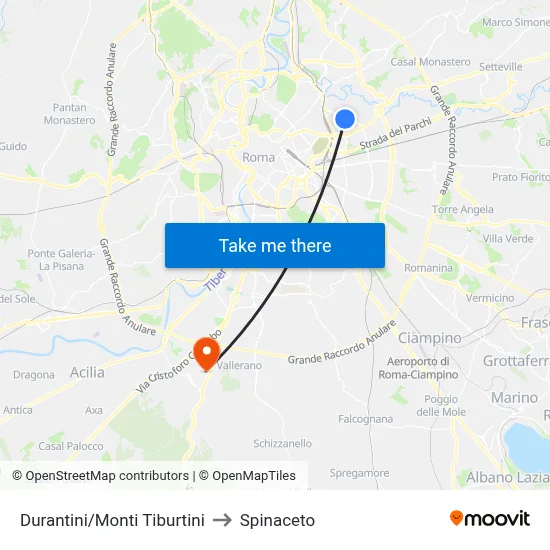 Durantini/Monti Tiburtini to Spinaceto map