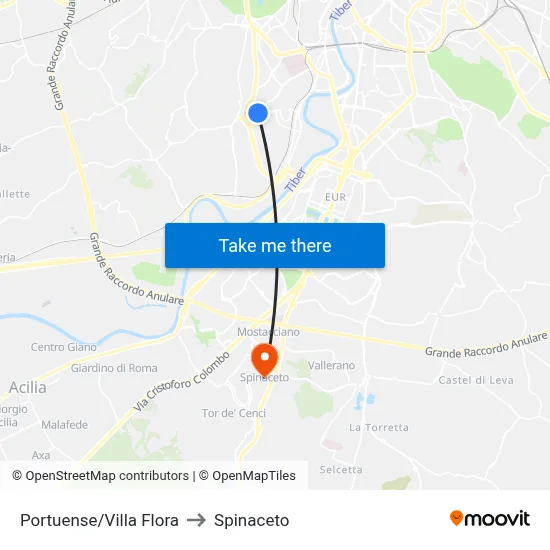 Portuense/Villa Flora to Spinaceto map