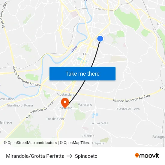 Mirandola/Grotta Perfetta to Spinaceto map