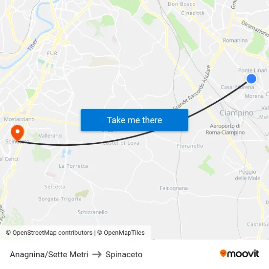 Anagnina/Sette Metri to Spinaceto map