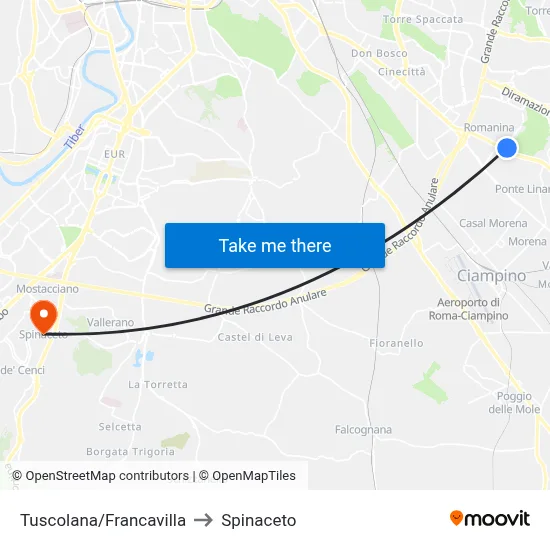 Tuscolana/Francavilla to Spinaceto map