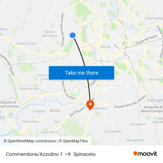 Commendone/Azzolino 1 to Spinaceto map