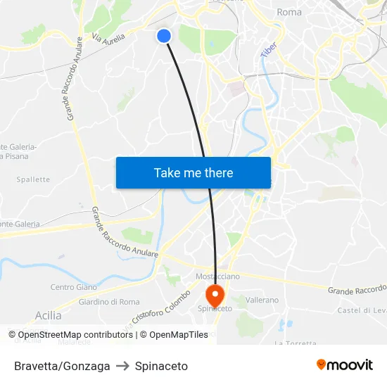 Bravetta/Gonzaga to Spinaceto map