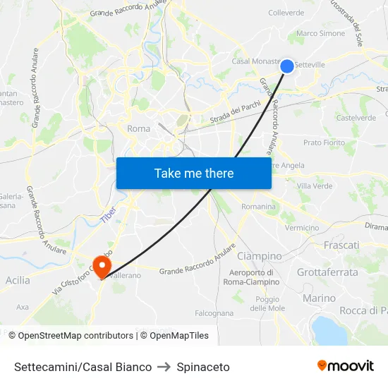 Settecamini/Casal Bianco to Spinaceto map