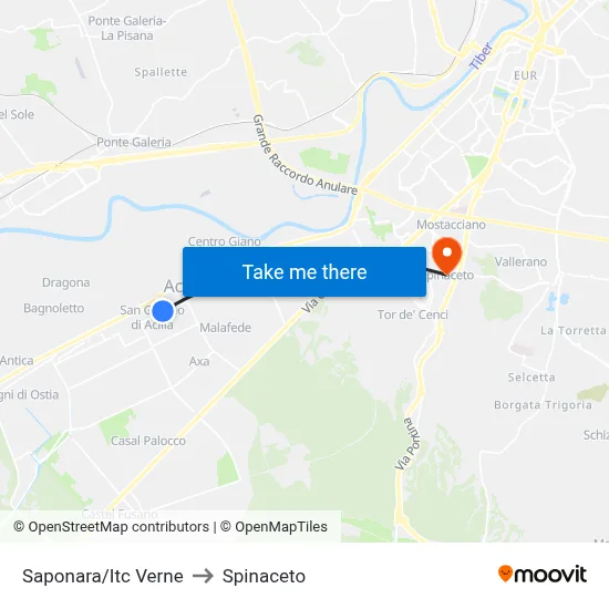 Saponara/Itc Verne to Spinaceto map