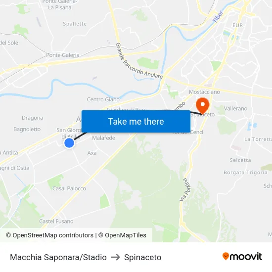 Macchia Saponara/Stadium to Spinaceto map