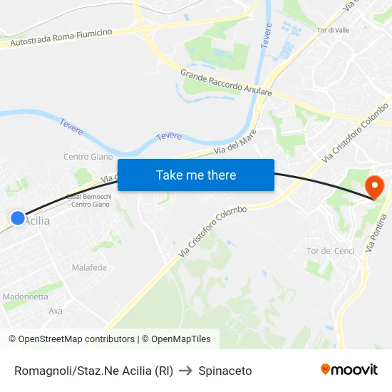 Romagnoli/Staz.Ne Acilia (Rl) to Spinaceto map