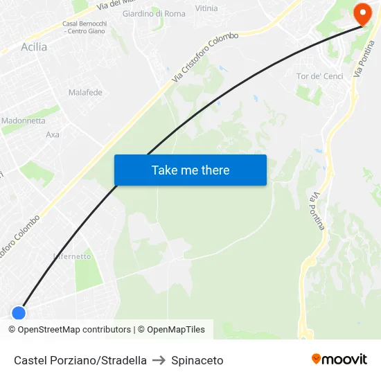 Castel Porziano/Stradella to Spinaceto map