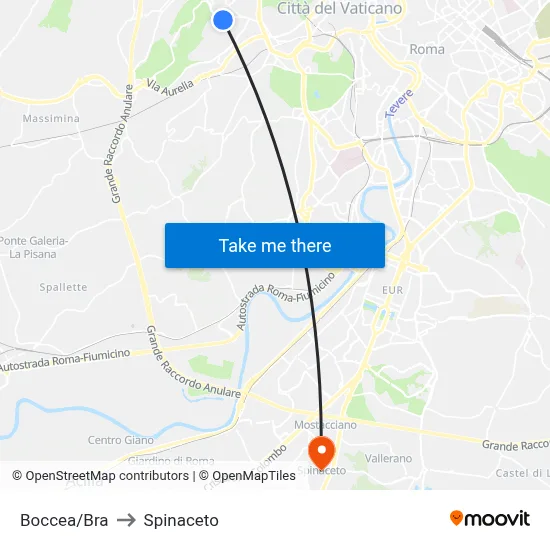 Boccea/Bra to Spinaceto map