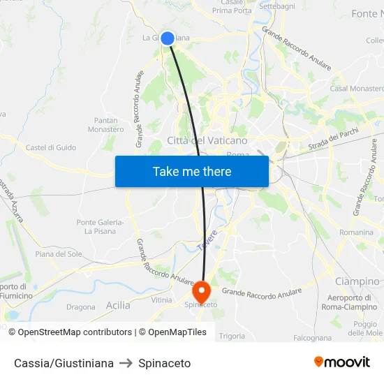 Cassia/Giustiniana to Spinaceto map