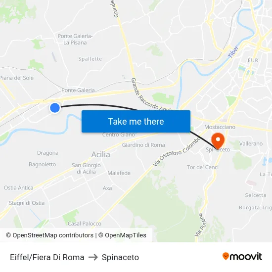Eiffel/Rome Fair to Spinaceto map