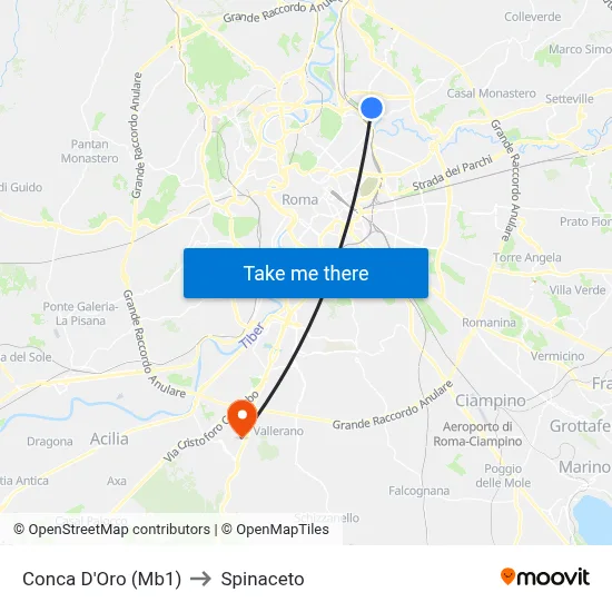 Conca D'Oro (Metro Line 1) to Spinaceto map
