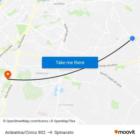 Ardeatina/Number 802 to Spinaceto map