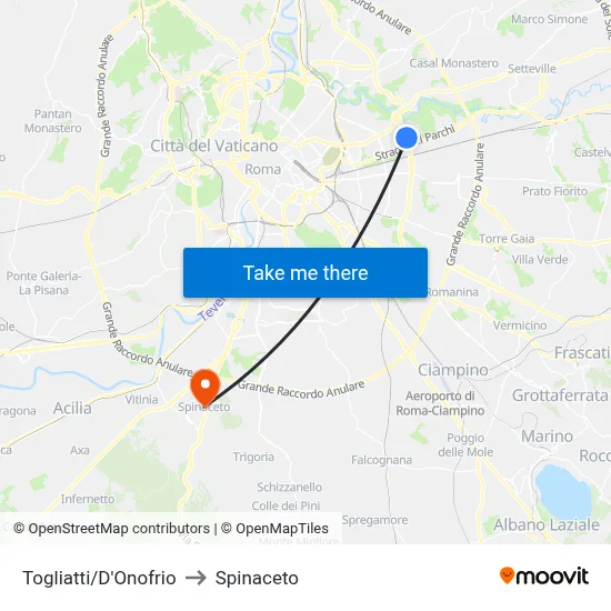 Togliatti/D'Onofrio to Spinaceto map