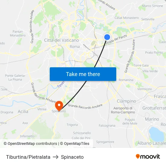 Tiburtina/Pietralata to Spinaceto map