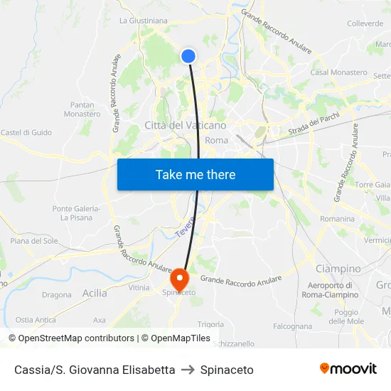 Cassia/Saint Giovanna Elisabetta to Spinaceto map