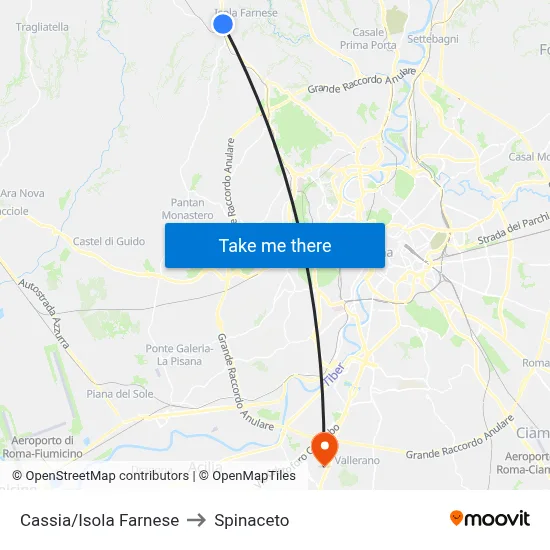 Cassia/Isola Farnese to Spinaceto map