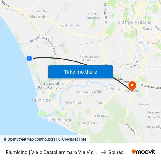 Fiumicino | Viale Castellammare Via Viserba to Spinaceto map