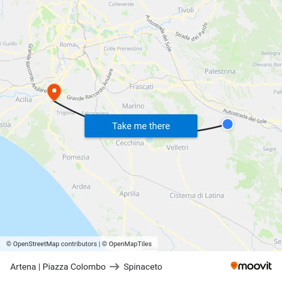 Artena | Piazza Colombo to Spinaceto map