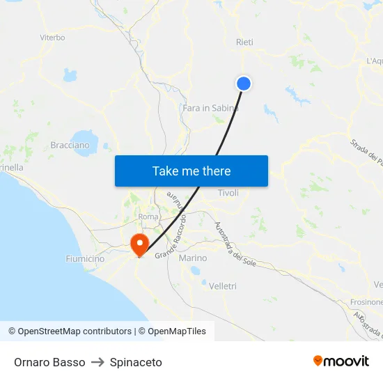 Ornaro Basso to Spinaceto map