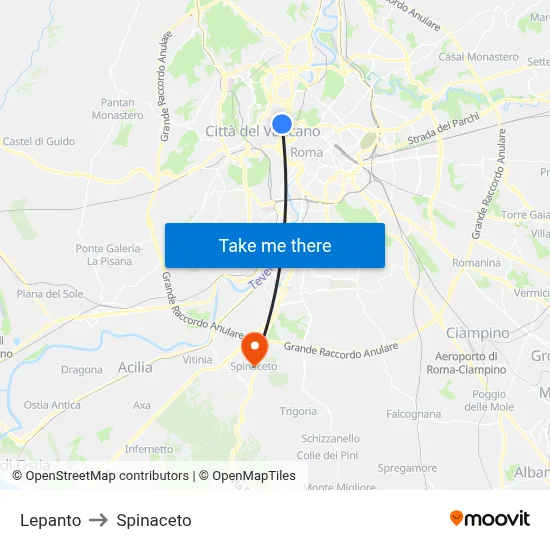 Lepanto to Spinaceto map