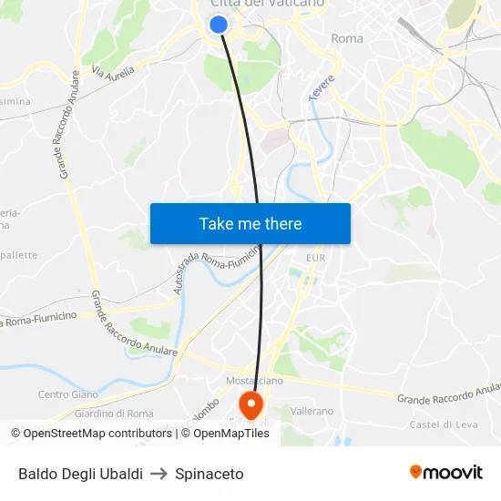 Baldo Degli Ubaldi to Spinaceto map