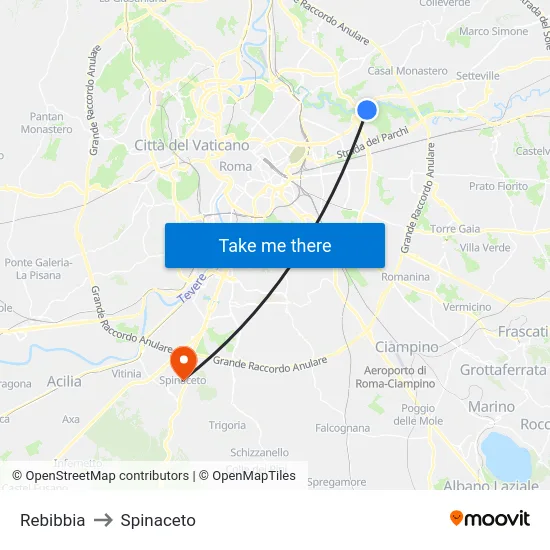 Rebibbia to Spinaceto map