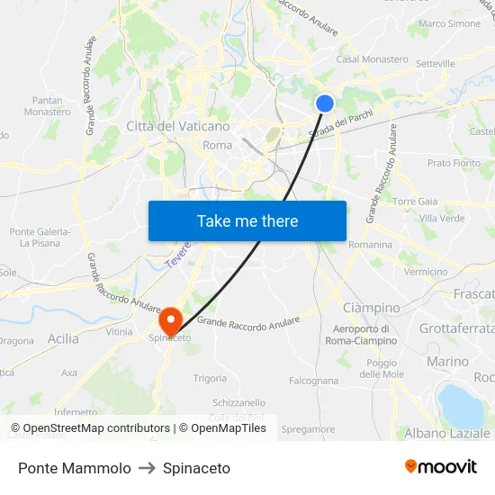 Ponte Mammolo to Spinaceto map