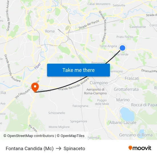 Fontana Candida (Mc) to Spinaceto map