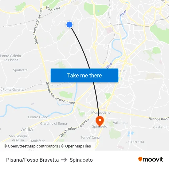 Pisana/Fosso Bravetta to Spinaceto map