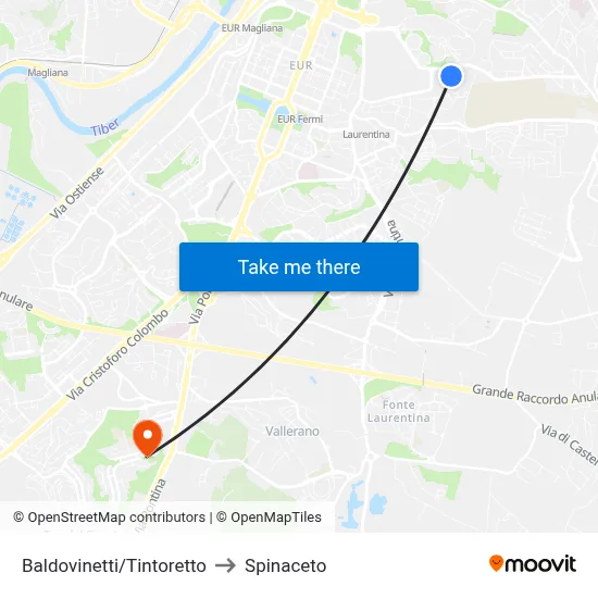 Baldovinetti/Tintoretto to Spinaceto map
