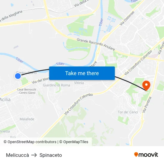 Melicuccà to Spinaceto map