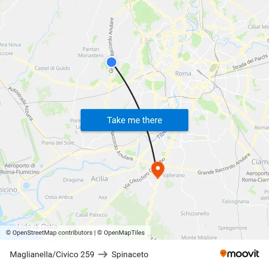 Maglianella/Number 259 to Spinaceto map