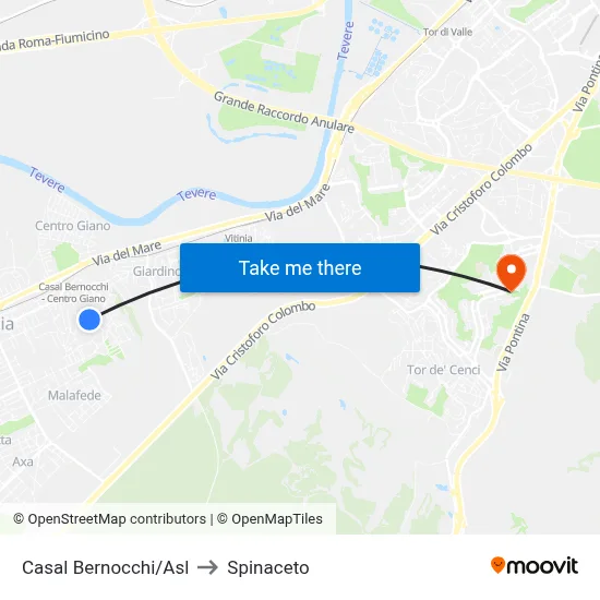 Casal Bernocchi/Asl to Spinaceto map