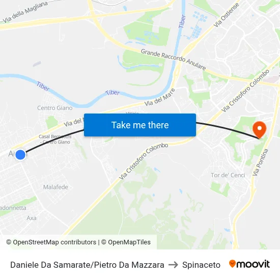 Daniele Da Samarate/Pietro Da Mazzara to Spinaceto map