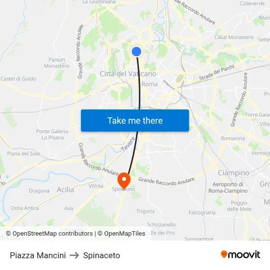 Piazza Mancini to Spinaceto map