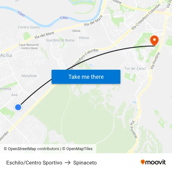 Eschilo/Sports Center to Spinaceto map