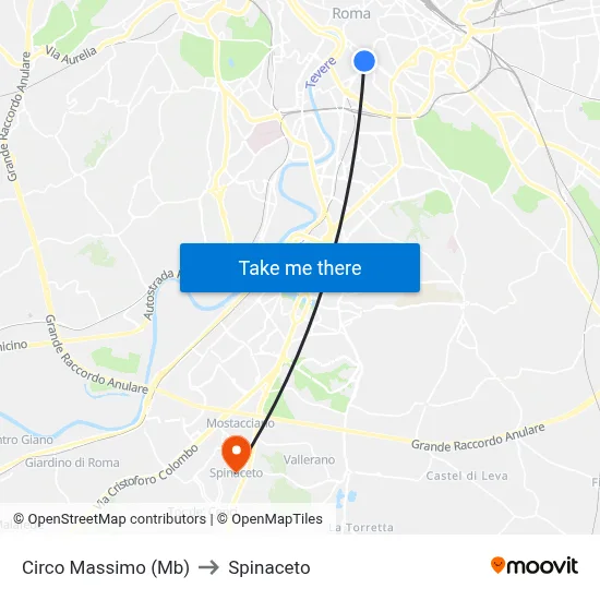 Circus Maximus (Metro) to Spinaceto map