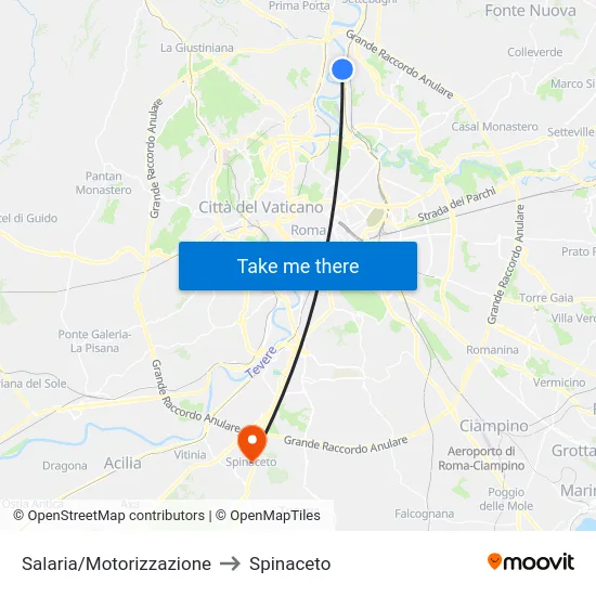 Salaria/Motorizzazione to Spinaceto map