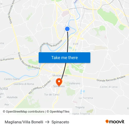 Magliana/Villa Bonelli to Spinaceto map
